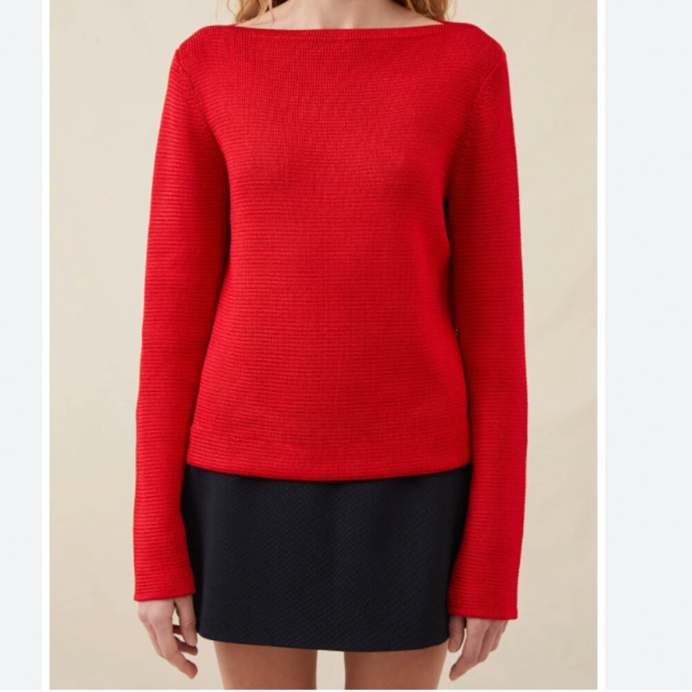 Attersee Scarlet Silk Boatneck Sweater, Size Small